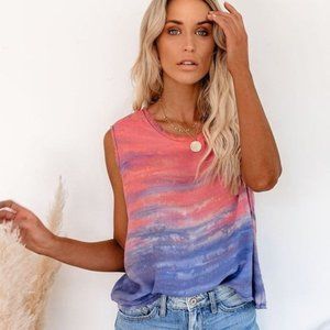 Revolve x Sam & Lavi Sunset Ombre fringe pink periwinkle oversized blouse xs